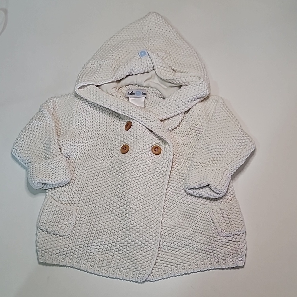 BEBE BEA 100% Cotton Oversized Button Up Hooded Lined Caridgan Jacket Knit